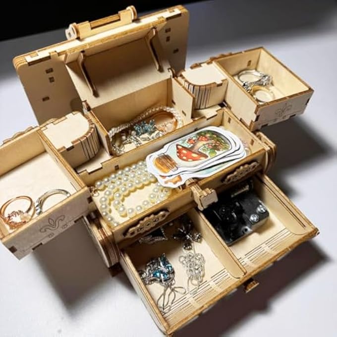 3D PUZZLES FOR ADULTS, 2 IN 1 PUZZLE BOX WITH UNIQUE OPENING MECHANISM, WOODEN TRICK MUSIC TREASURE JEWELRY BOX MODELS, BRAIN TEASER PROJECTS FOR ADULT KID AGE 14+ - Image 2